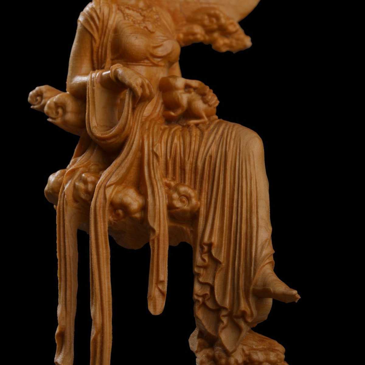 月の神 嫦娥 中秋 置物 木彫り 天女像 中国神話人物 手作り 美術品