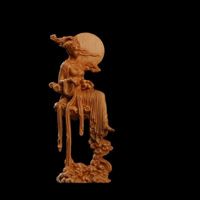 月の神 嫦娥 中秋 置物 木彫り 天女像 中国神話人物 手作り 美術品 中秋の贈り物