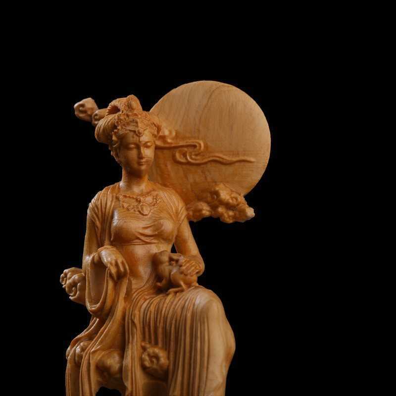 話題の人気 中秋 嫦娥 月の神 置物 美術 手作り 中国神話人物 天女像 木彫り 木工、竹工芸