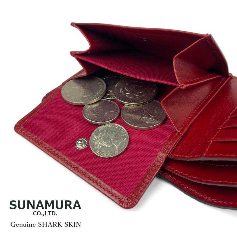 【全2色】SUNAMURA 砂村 日本製 高級 シャークレザー 二つ折り財布 ショートウオレット 鮫革 9