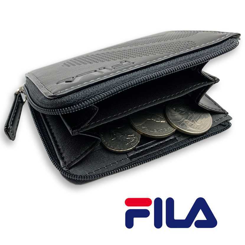 全3色 FILA（フィラ）ドットロゴ型押し ラウンドファスナー コインケース 小銭入れ ミニ財布