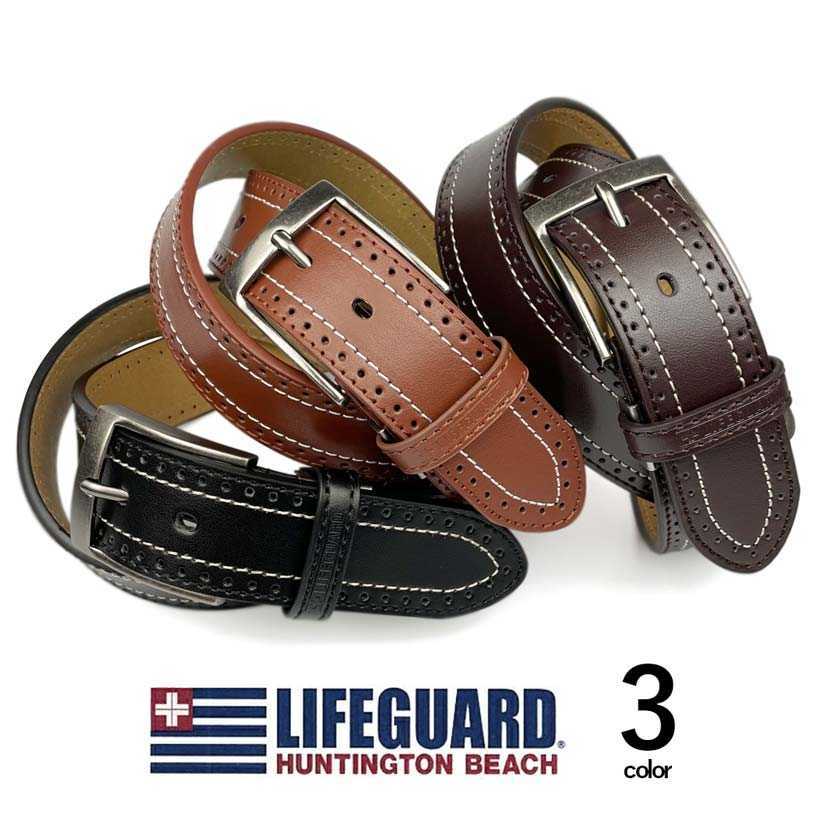 全3色 LIFEGUARD U.S.A.ライフガード リアルレザー パンチング＆ステッチ ベルト