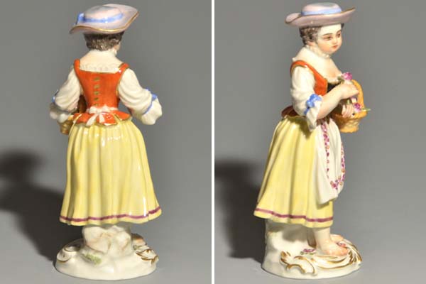 マイセン人形 ガーデナー（庭師）花籠を持つ少女 子供 美品 西洋美術 a0329
