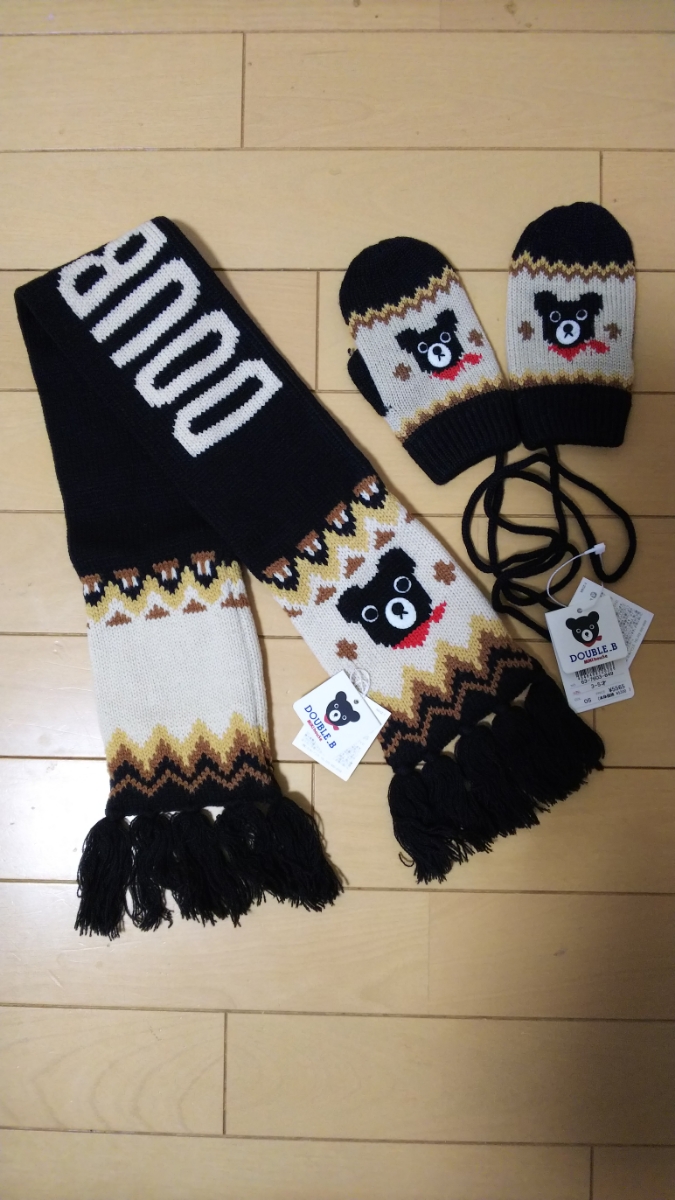  включая доставку!!* новый товар бирка есть * Miki House двойной B.- kun muffler & рукавица комплект * чёрный серия 3~5 лет * обычная цена 6800 иен &5300 иен 