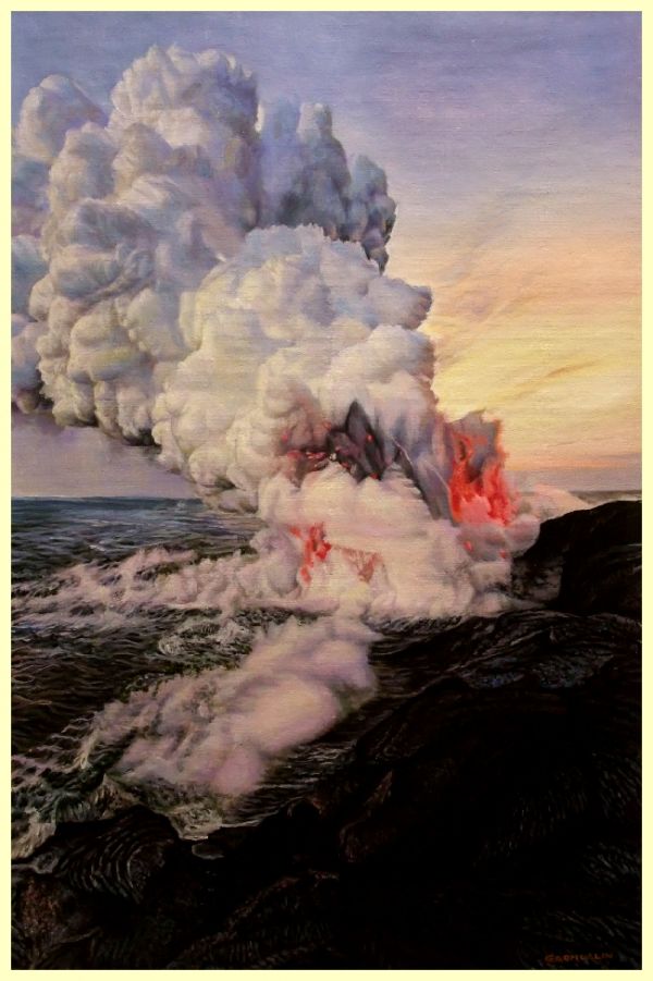 【数量限定】 ☆☆油彩画　 圧倒的な力　「水と火の世界」　　　　BK 自然、風景画