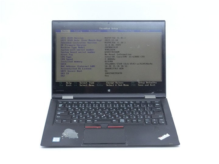 人気新品 Core Yoga X1 ThinkPad 中古Lenovo 6世代I5 BIOSまで表示