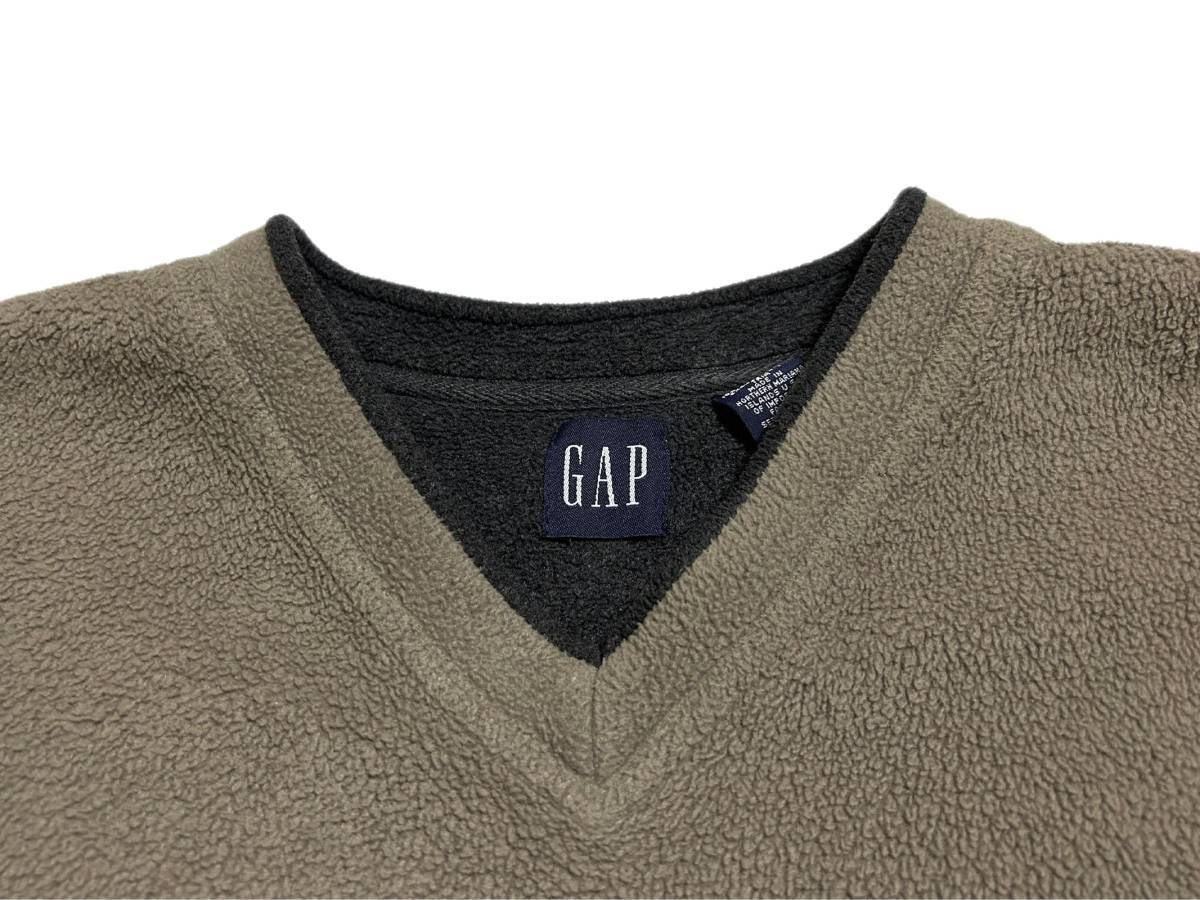 希少 USA製 【90s ビンテージ OLD GAP オールド ギャップ Vネック フリース カットソー スウェット モカベージュ】アメリカ Y2K  バイカラー