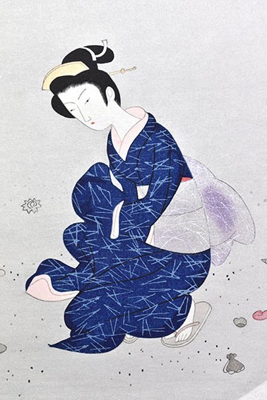 小村雪岱版画「うちわ絵八佳　浜辺」　木版画　限280　20.5×22.7　高見澤研究所_画像5