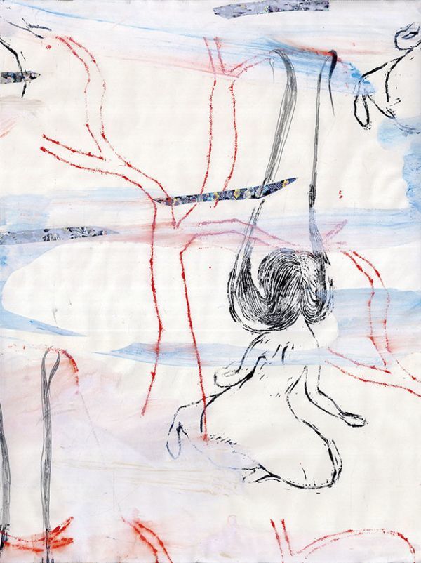 村瀬恭子版画「作品」 木版画 アクリル コラージュ 限50 裏にサイン、年記 55.5×42 2007