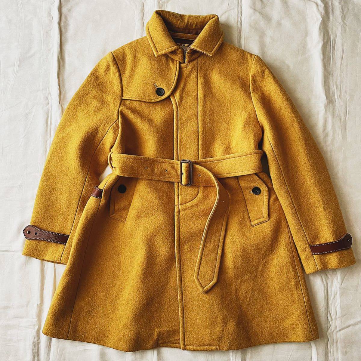  article limit ANALOG LIGTING analogue lighting lady's outer coat made in Japan yellow size S wool trench coat old clothes used