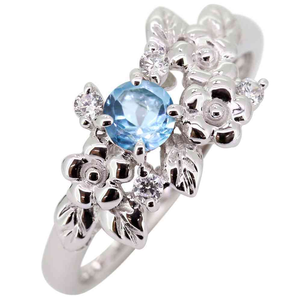 プラチナ リング ブルートパーズ 指輪 レディース pt900 花 フラワー 太め かわいい 天然石