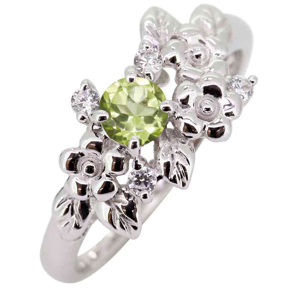 プラチナ リング ペリドット 指輪 レディース pt900 花 フラワー 太め かわいい 天然石