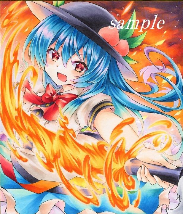 東方プロジェクト 比那名居天子 手書き色紙 東方Project◇比那名居天子◇手描きイラスト◇中色紙◇同人