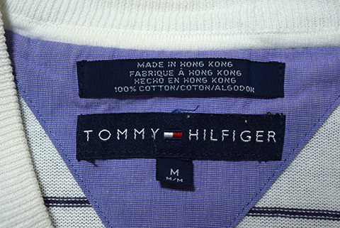 【Mサイズ】 トミーヒルフィガー コットンニット クルーネック 薄手 ボーダー カットソー セーター ホワイト TOMMY HILFIGER 古着 BJ1313_画像7