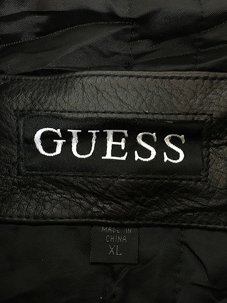 古着 GUESS パデッド 本革 オール レザー フルジップ カー コート XL_画像8