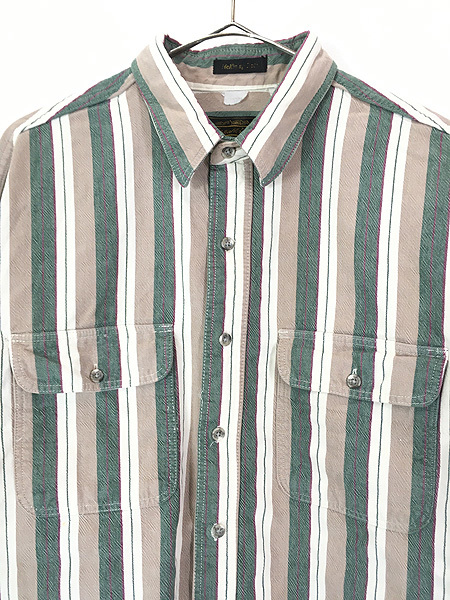 古着 80s USA製 Eddie Bauer 「McKinley Cloth」 マルチ ストライプ ヘビー コットンツイル シャツ XL位_画像2