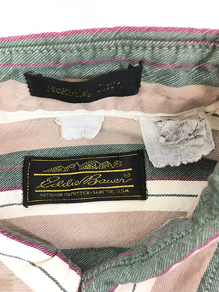 古着 80s USA製 Eddie Bauer 「McKinley Cloth」 マルチ ストライプ ヘビー コットンツイル シャツ XL位_画像5