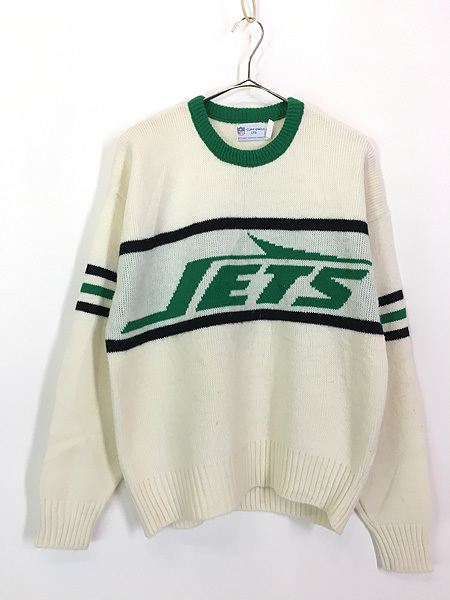 古着 90s USA製 NFL New York Jets ジェッツ アクリル ウール ニット セーター M 古着