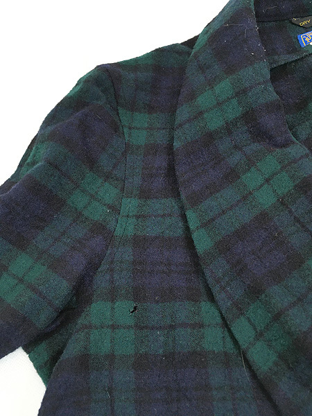 古着 70s USA製 Pendleton ブラックウォッチ チェック ショール カラー ウール ガウン コート 羽織 M_画像6