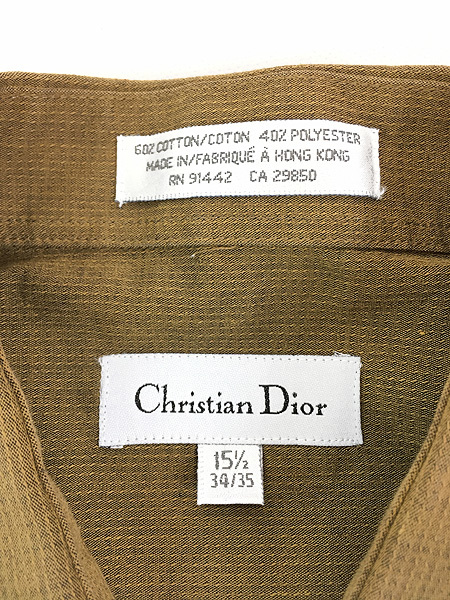 古着 90s Christian Dior ドット織 無地 ソリッド コットン シャツ 15 1/2_画像5