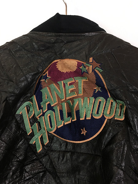 古着 90s PLANET HOLLYWOOD 本革 レザー × キルティング リバーシブル パデット ジャケット XL 古着_画像4