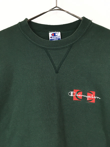 古着 90s USA製 Champion ボックスロゴ 前V スウェット トレーナー 緑 L 古着_画像2