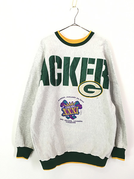 古着 90s USA製 NFL Green Bay Packers パッカーズ Super Bowl ヘビー スウェット トレーナー L 古着