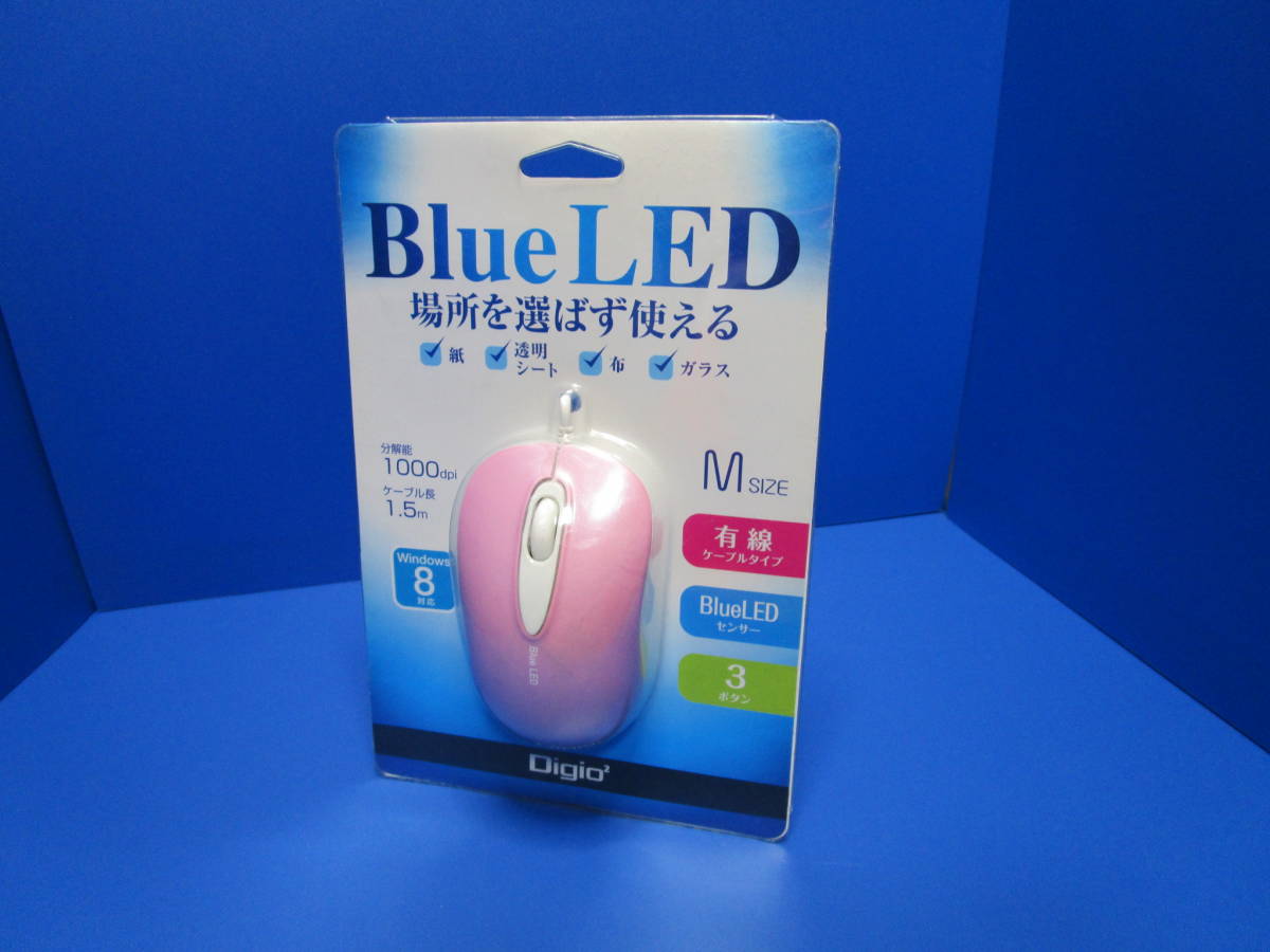 ナカバヤシ デジオ Digio2 MUS-UKT94P [有線3ボタン BLUE LEDマウス ピンク] 光学式マウス_画像1