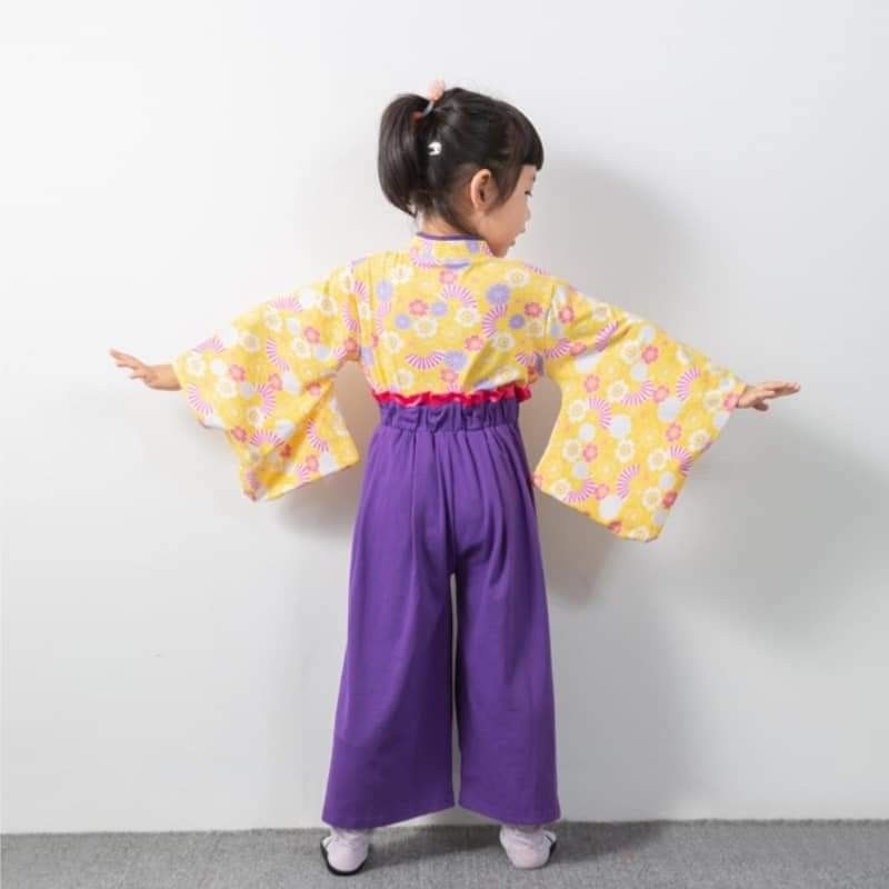 新品 ひな祭り 着物 袴セパレート 90 紫 黄 花扇 女の子 雛祭り フォーマル キッズ 子供服 七五三 和服a