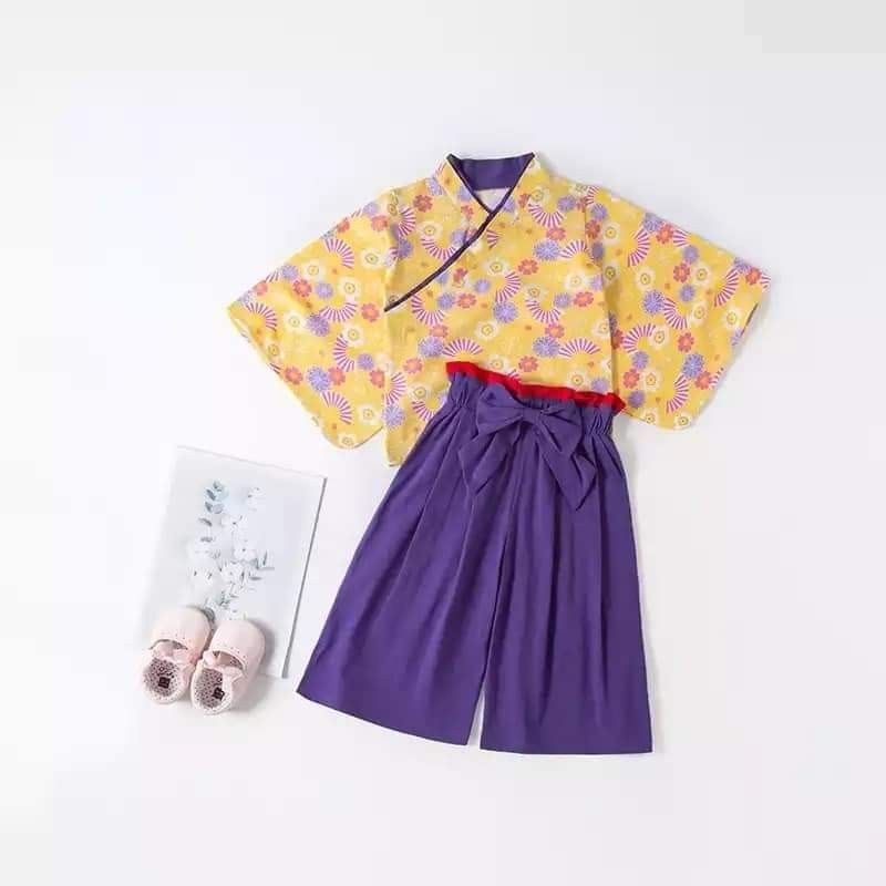 新品 ひな祭り 着物 袴セパレート 90 紫 黄 花扇 女の子 雛祭り フォーマル キッズ 子供服 七五三 和服a