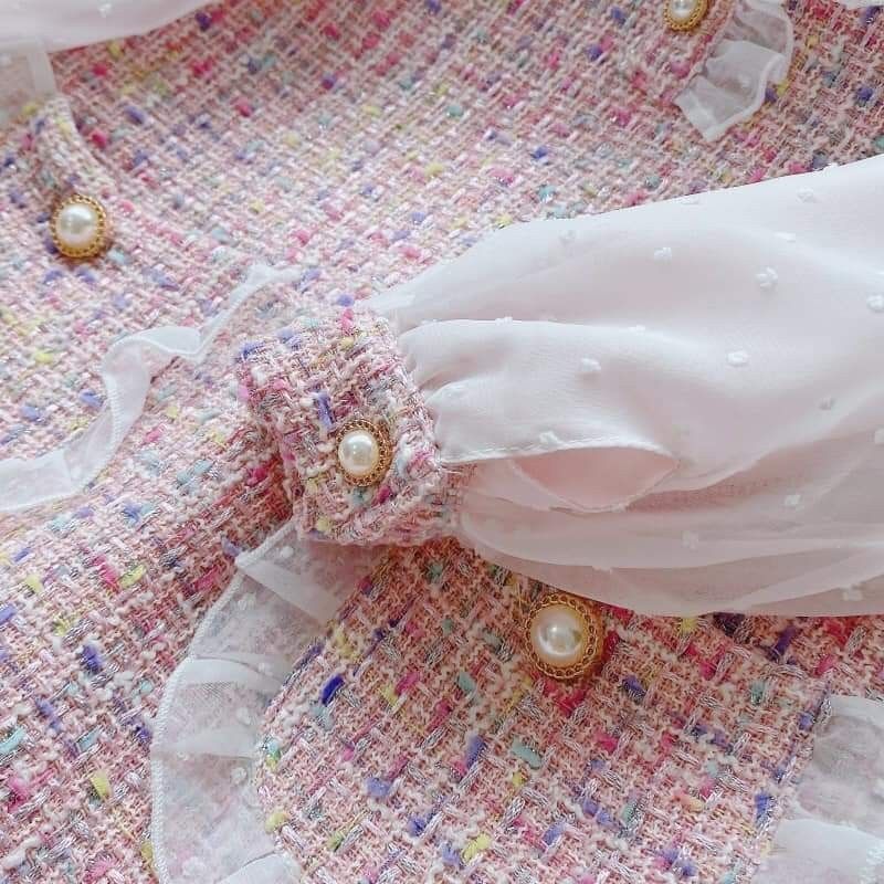 新品 フォーマル 発表会 入園式 ツイード風 ワンピース ピンク 90 女の子 卒園式 チェック 子供服 結婚式 ブラウス b