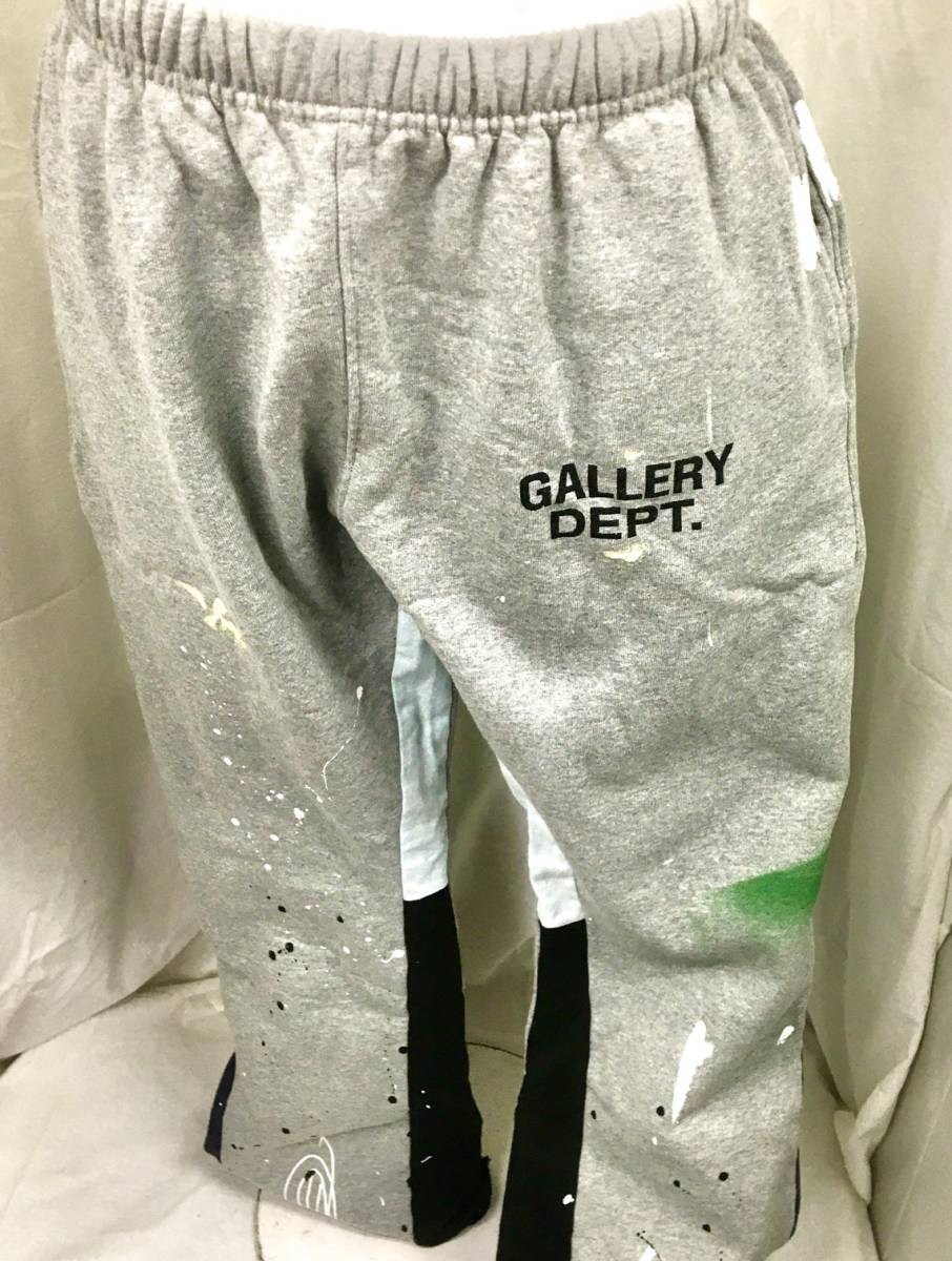 GALLERY DEPT. Dark Grey Paint Splatter Flared Sweatpants (ON BODY) 