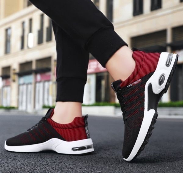  shoes mesh [26.5cm red ] s18 men's sneakers running shoes fitness walking ventilation sport casual 