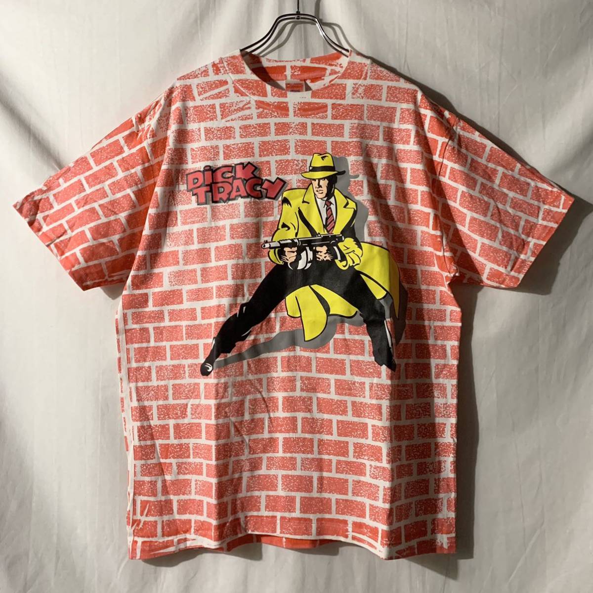 DEAD STOCK NOS 80s 90s DICK TRACY ディックトレイシー オーバープリント 総柄 Tシャツ 白 XL ヴィンテージ 検 モスキートヘッド USA製