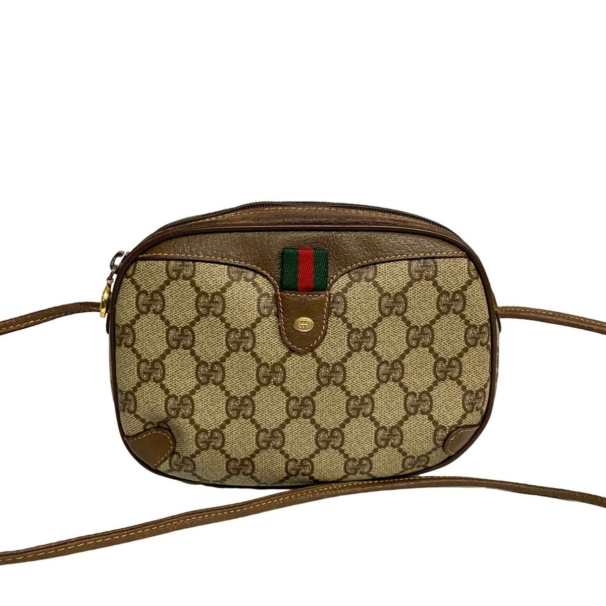 美品 GUCCI グッチ ヴィンテージ シェリーライン GG ロゴ 金具 レザー