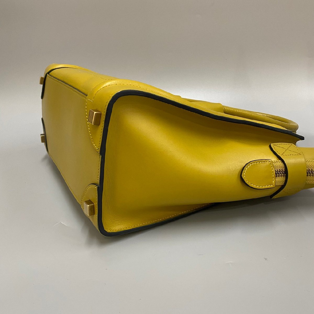 1円 美品 レア CELINE セリーヌ ラゲージ マイクロショッパー レザー ハンドバッグ トートバッグ イエロー 27812