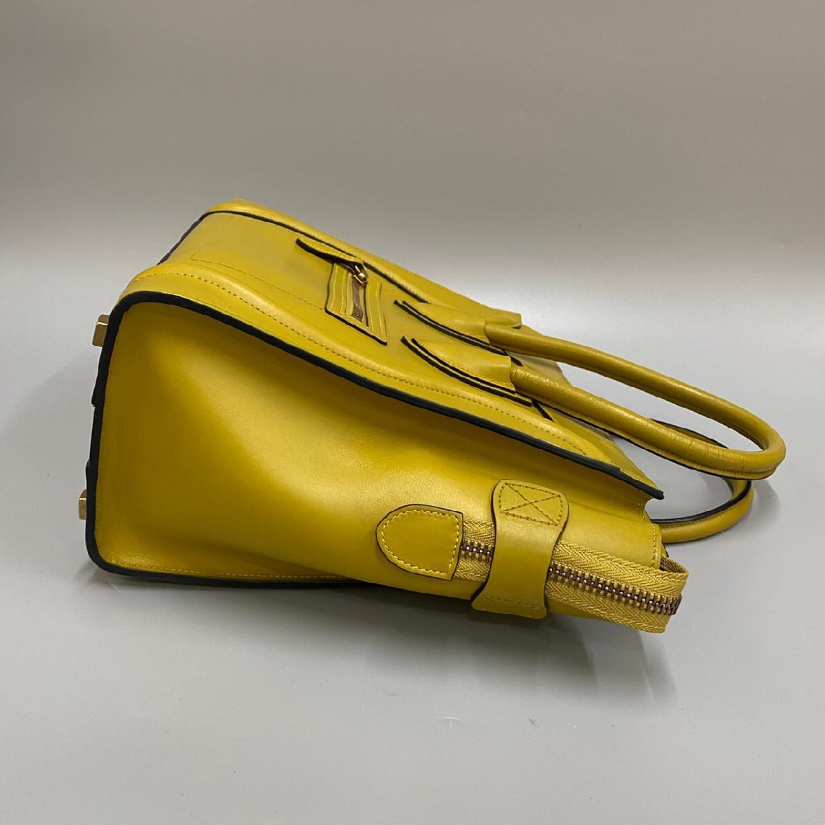 1円 美品 レア CELINE セリーヌ ラゲージ マイクロショッパー レザー ハンドバッグ トートバッグ イエロー 27812