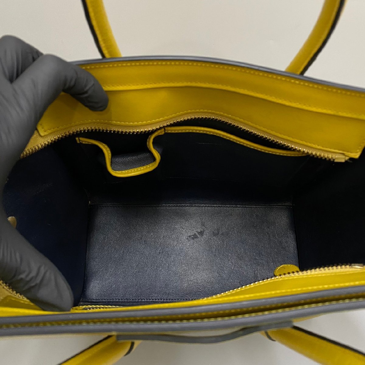 1円 美品 レア CELINE セリーヌ ラゲージ マイクロショッパー レザー ハンドバッグ トートバッグ イエロー 27812