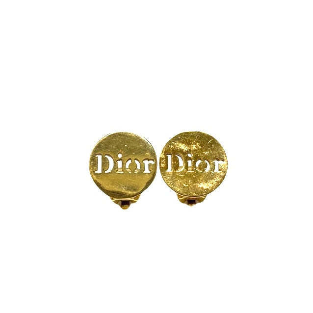 極 美品 Christian Dior ディオール サークル プレート パンチング ロゴ 金具 ゴールド イヤリング イヤーカフ 小物 アクセサリー 15927