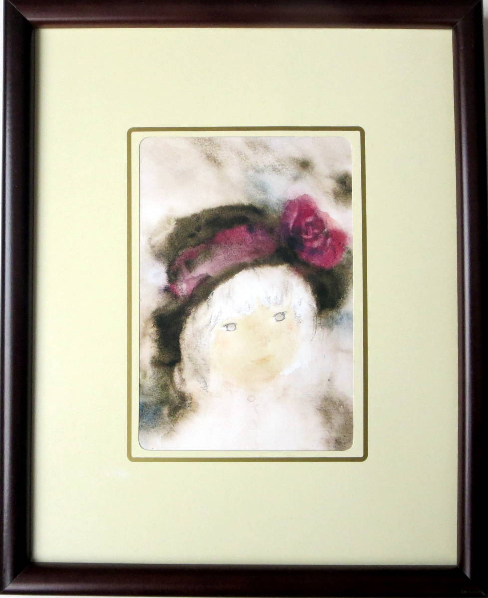 『バラ飾りのついた帽子の少女』 いわさきちひろ・児童画・ポストカード（複製印刷）_画像1