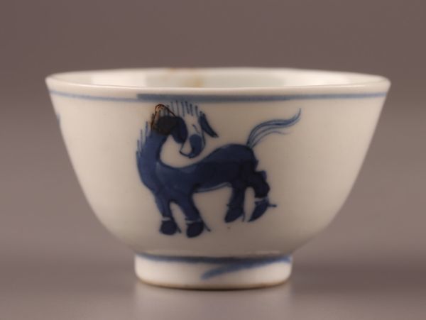 全国宅配無料 中国古玩 唐物 煎茶道具 明代 古染付 青華 煎茶碗 五客