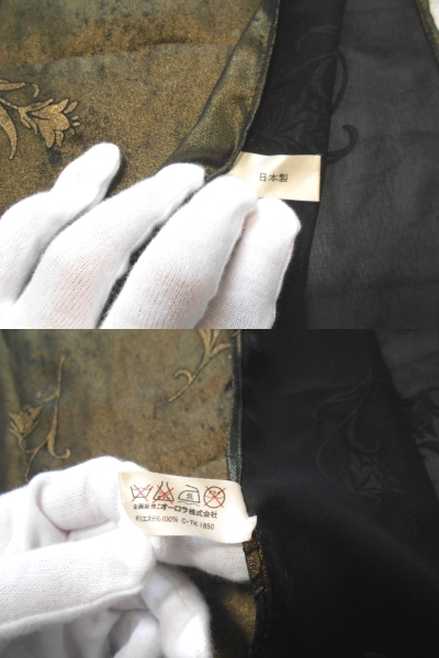 美品 送料無料 LUCIANO SOPRANI ルチアーノソプラーニ ブロンズ ブラック リバーシブル フラワー モチーフ シフォン 大判 スカーフ 日本製_商品タグに『日本製』の表記があります