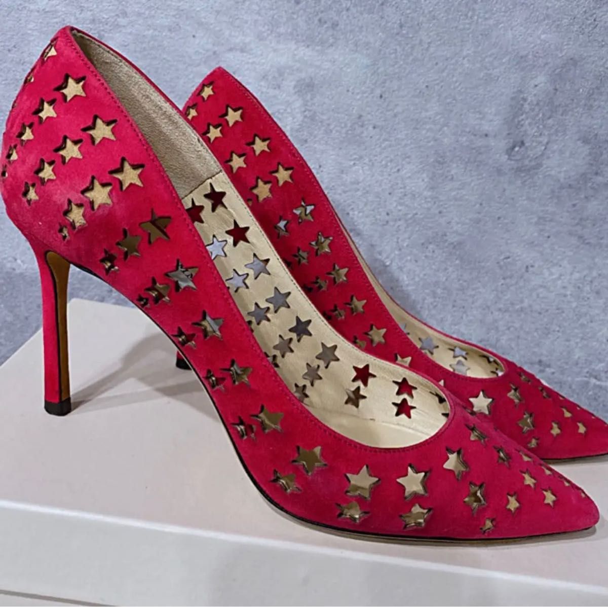 JIMMYCHOO 定価10万円 星 スター パンチング スエード パンプス