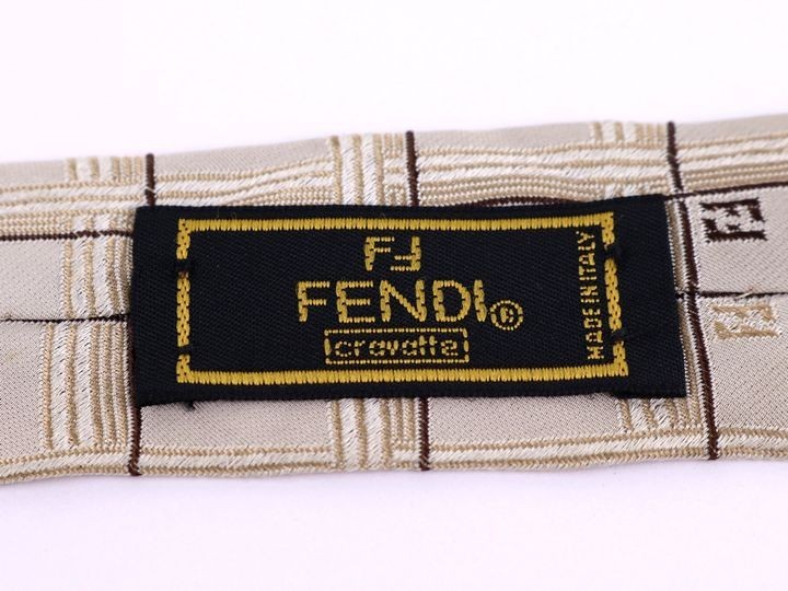 フェンディ 格子柄 ズッカ柄 高級 シルク イタリア ブランド ネクタイ メンズ ベージュ FENDI_画像3