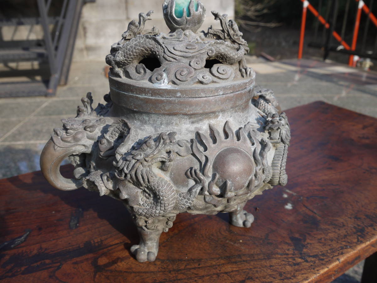 X155 香道具 銅器 大明宣徳年製 三足香炉 香炉 時代物 唐物 中国美術