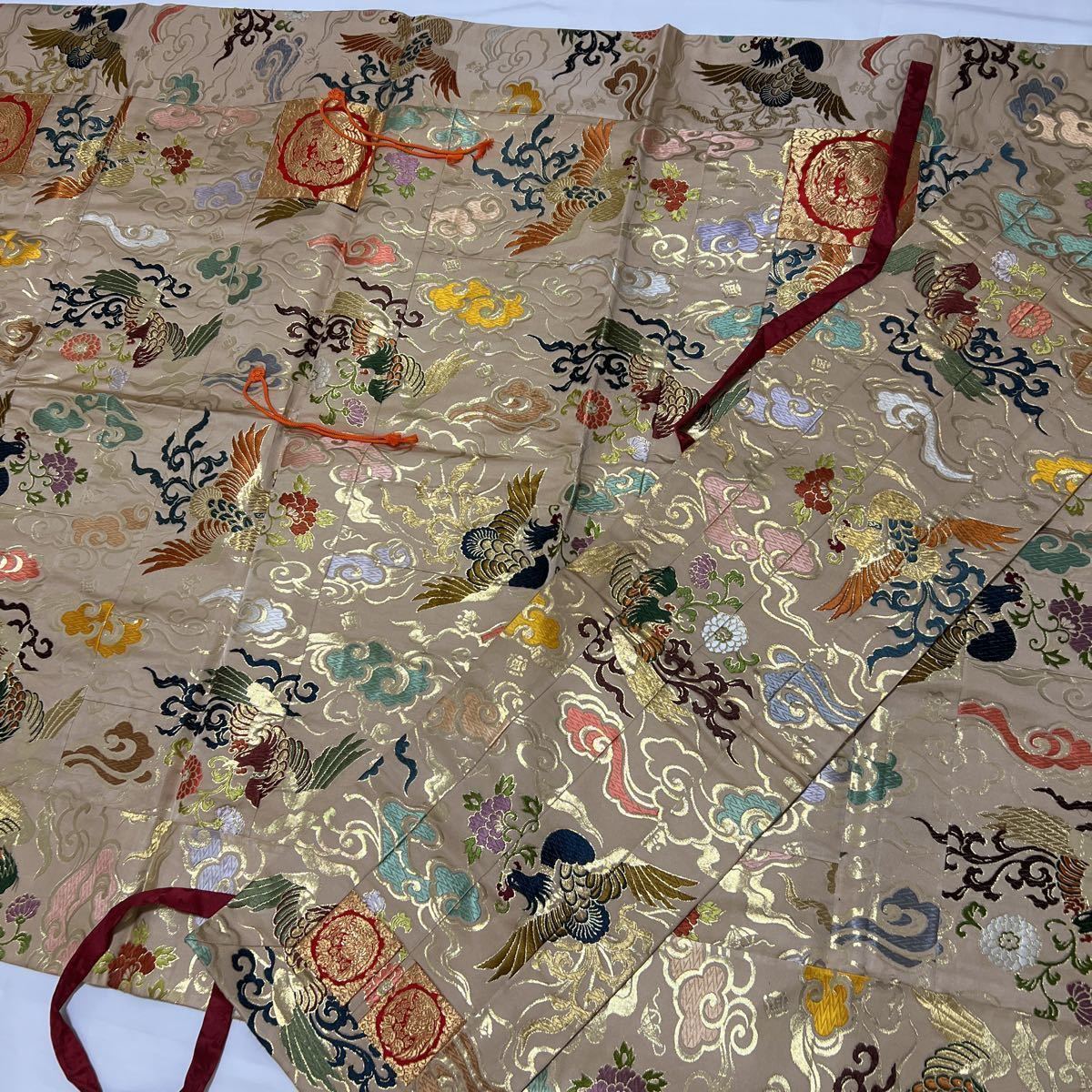 美品【金襴七条袈裟】【衲衣】浄土真宗 鳳凰柄 冬用 修多羅 正絹 法要 葬儀 仏具 僧侶 葬儀 装束 法衣