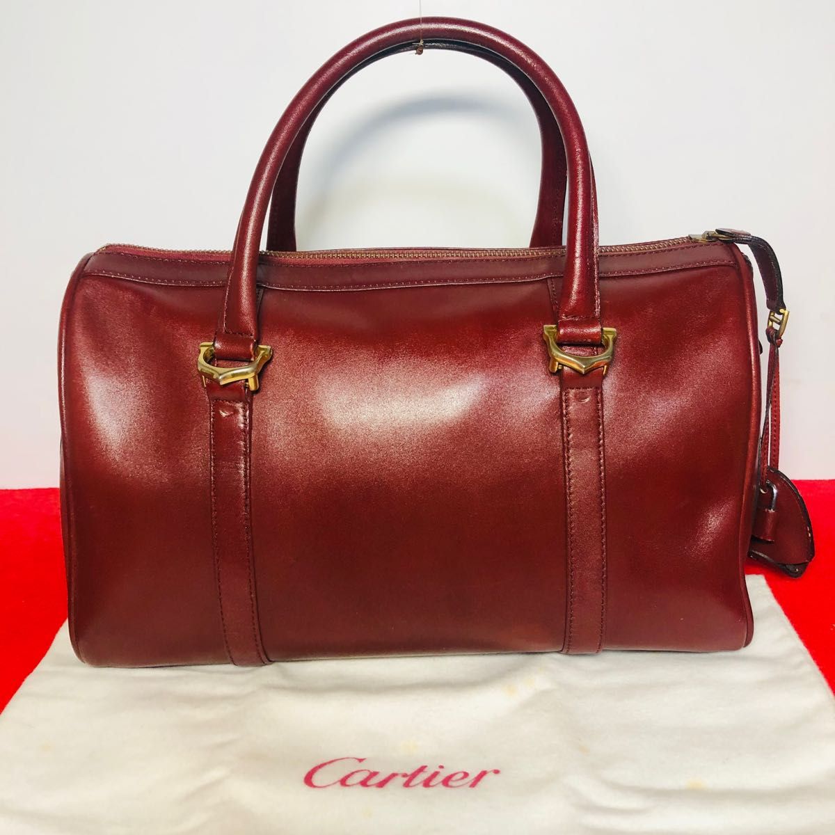 美品】 Cartier ミニボストンバッグ マストライン レザー ボルドー