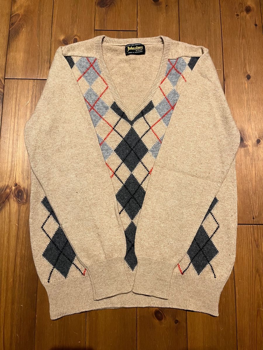 【希少】80s ジョンストンズ Johnstons カシミヤ Vネック ニットセーター アーガイル柄 ヴィンテージ 【希少】80s ジョンストンズ Johnstons カシミヤ Vネック ニットセーター アーガイル柄 ヴィンテージ
