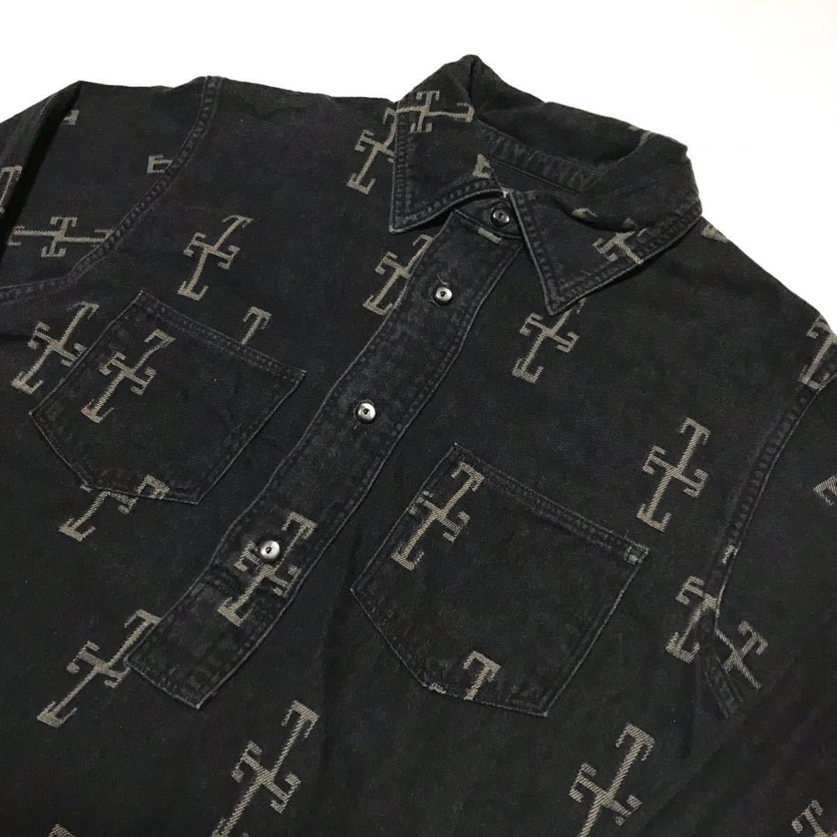 【美品】BLACK SIGN MOKI JACQUARD SHIRTブラックサイン プルオーバー 長袖シャツ メンズ38/M 黒 総柄 ユニオンチケット 日本製 綿 正規_画像4