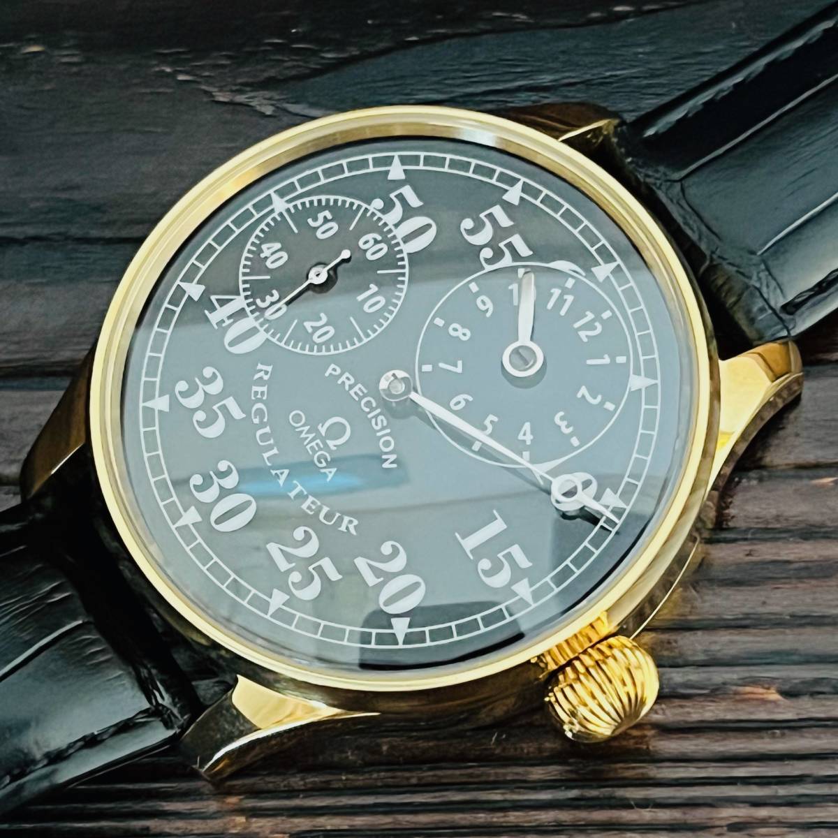 ★オメガ OMEGA レギュレーター 動作良好 1921年 黒文字盤 15石 スケルトン 53mm 裏スケ アンティーク腕時計 手巻き メンズ  ビンテージ